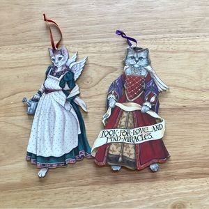 Joanne West Through the Looking Glass Inc. Cats Ornaments, Neiman Marcus 7”